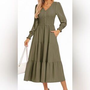 Kate Kasin Elegant Olive Green Maxi Dress Sz L NWT